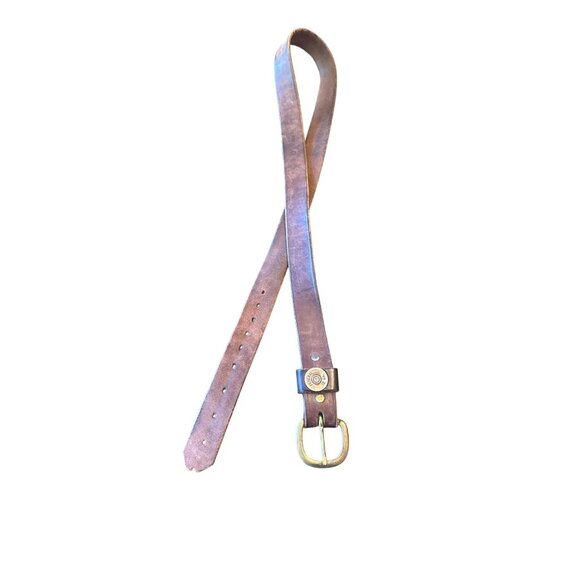 Vintage Federal 12 GA Bullet Casing Leather Belt With Brass Buckle - Picture 1 of 5